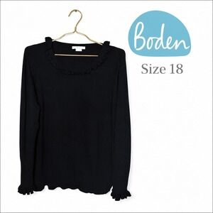 Boden Black Ruffle Neck Sweater Womens Size 18 Long Sleeve Knit Classic SC9042